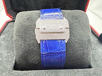Cartier santos 100 xl | iced out diamonds | blue - afbeelding 9 van  12
