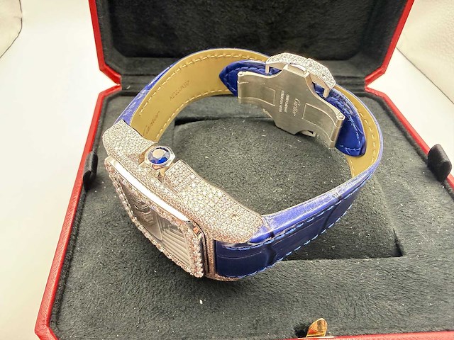 Cartier santos 100 xl | iced out diamonds | blue - afbeelding 3 van  13