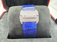 Cartier santos 100 xl | iced out diamonds | blue - afbeelding 10 van  13