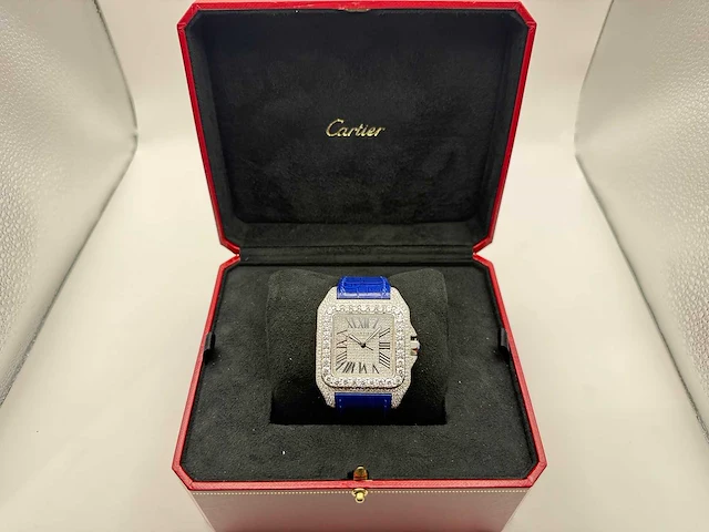 Cartier santos 100 xl | iced out diamonds | blue - afbeelding 5 van  13