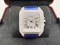 Cartier santos 100 xl | iced out diamonds | blue - afbeelding 1 van  13