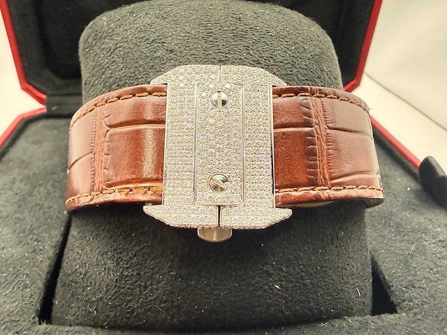 Cartier santos 100 xl | iced out diamonds | brown - afbeelding 11 van  13