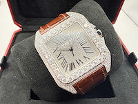 Cartier santos 100 xl | iced out diamonds | brown - afbeelding 3 van  6