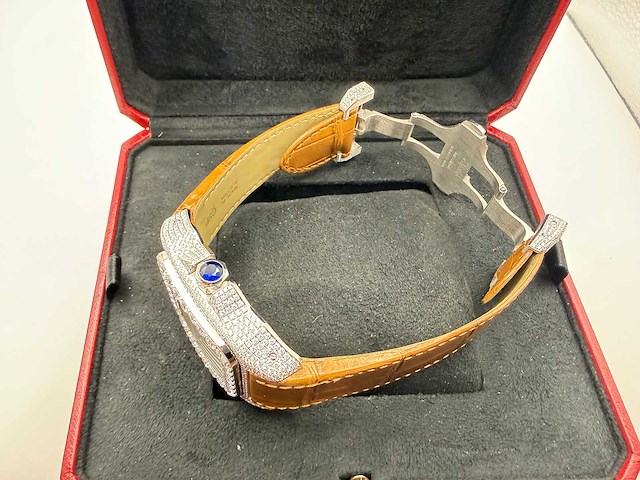 Cartier santos 100 xl | iced out diamonds | light brown - afbeelding 2 van  8