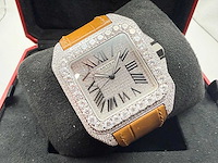 Cartier santos 100 xl | iced out diamonds | light brown - afbeelding 3 van  8