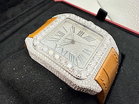 Cartier santos 100 xl | iced out diamonds | light brown - afbeelding 8 van  8