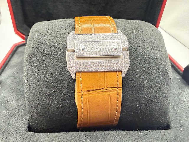 Cartier santos 100 xl | iced out diamonds | light brown - afbeelding 9 van  12