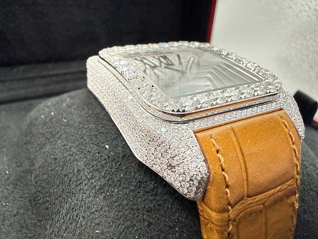 Cartier santos 100 xl | iced out diamonds | light brown - afbeelding 11 van  12