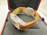 Cartier santos 100 xl | iced out diamonds | light brown - afbeelding 3 van  12