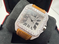 Cartier santos 100 xl | iced out diamonds | light brown - afbeelding 5 van  9