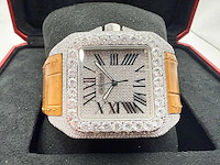 Cartier santos 100 xl | iced out diamonds | light brown - afbeelding 6 van  9