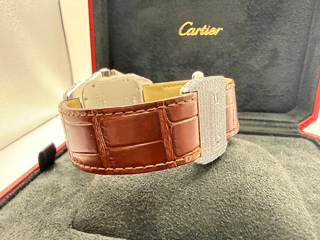 Cartier santos 100 xl | iced out with diamonds | brown - afbeelding 1 van  13