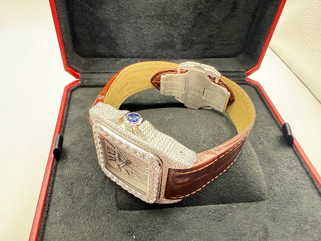 Cartier santos 100 xl | iced out with diamonds | brown - afbeelding 2 van  13