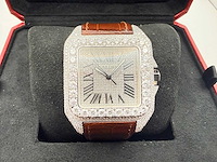 Cartier santos 100 xl | iced out with diamonds | brown - afbeelding 9 van  13