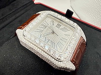 Cartier santos 100 xl | iced out with diamonds | brown - afbeelding 13 van  13