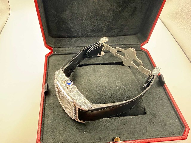 Cartier santos 100 xl | iced out with lab diamonds | black - afbeelding 11 van  13