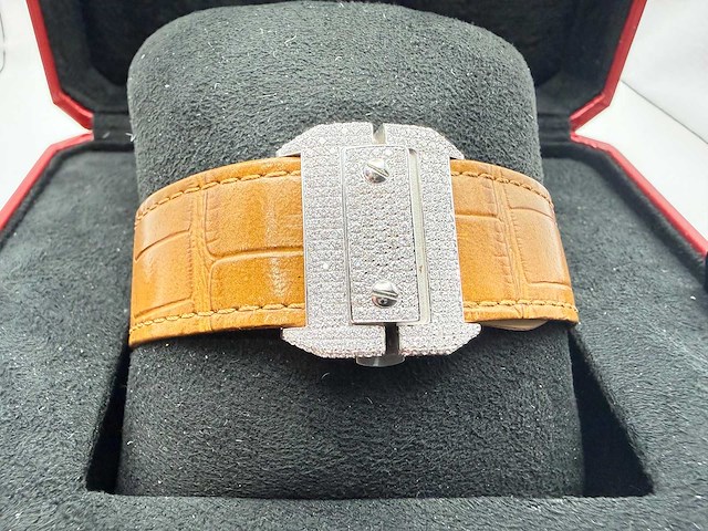 Cartier santos 100 xl | iced out with lab diamonds | light brown - afbeelding 11 van  12