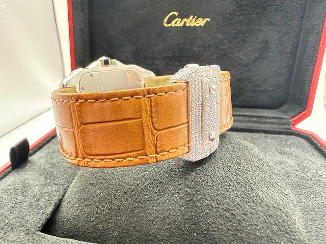 Cartier santos 100 xl | iced out with lab diamonds | light brown - afbeelding 2 van  12