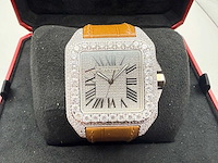 Cartier santos 100 xl | iced out with lab diamonds | light brown - afbeelding 1 van  12
