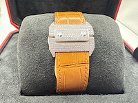 Cartier santos 100 xl | iced out with lab diamonds | light brown - afbeelding 7 van  12