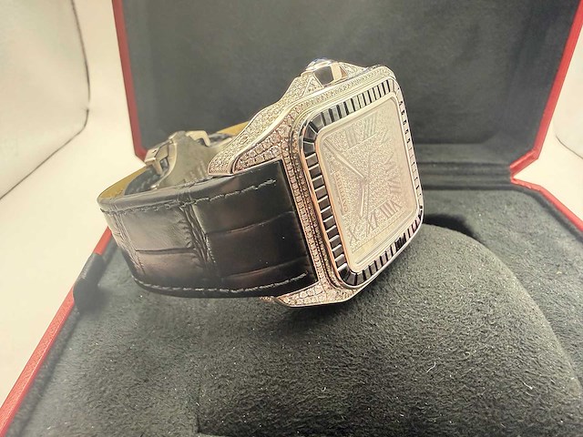 Cartier santos 100 xl | iced out with natural diamonds | unworn | black - afbeelding 1 van  10