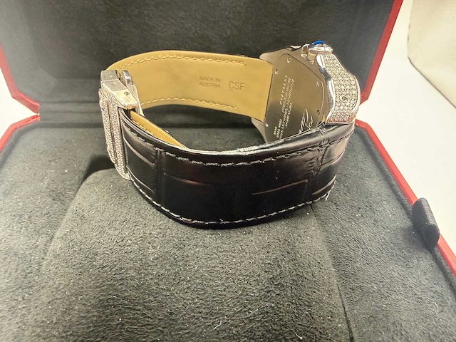 Cartier santos 100 xl | iced out with natural diamonds | unworn | black - afbeelding 2 van  10