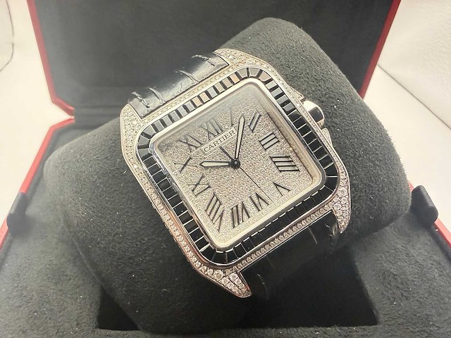Cartier santos 100 xl | iced out with natural diamonds | unworn | black - afbeelding 4 van  10