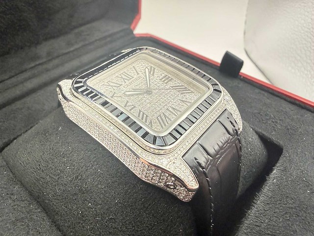 Cartier santos 100 xl | iced out with natural diamonds | unworn | black - afbeelding 10 van  10