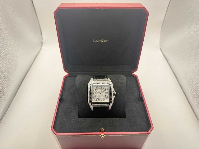 Cartier santos 100 xl | iced out with natural diamonds | unworn | black - afbeelding 5 van  13