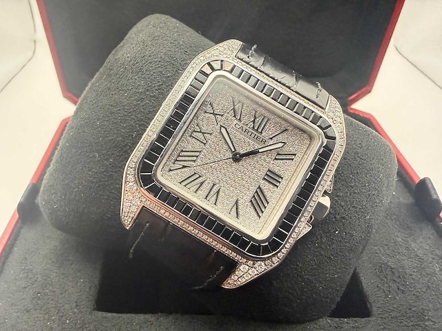 Cartier santos 100 xl | iced out with natural diamonds | unworn | black - afbeelding 5 van  10