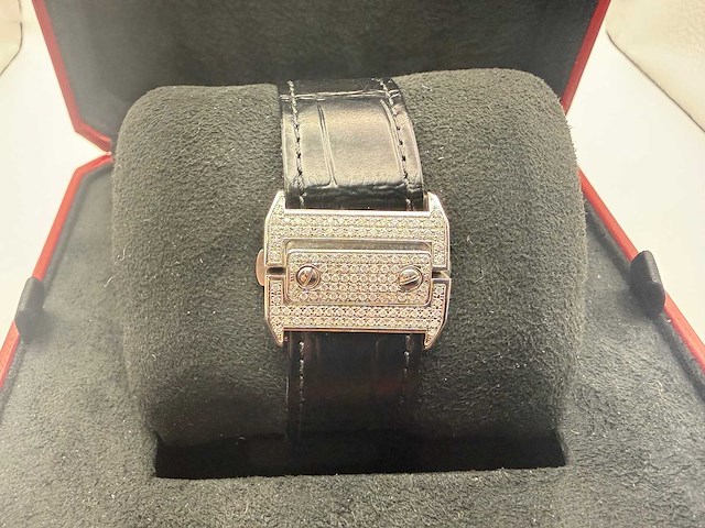 Cartier santos 100 xl | iced out with natural diamonds | unworn | black - afbeelding 7 van  10