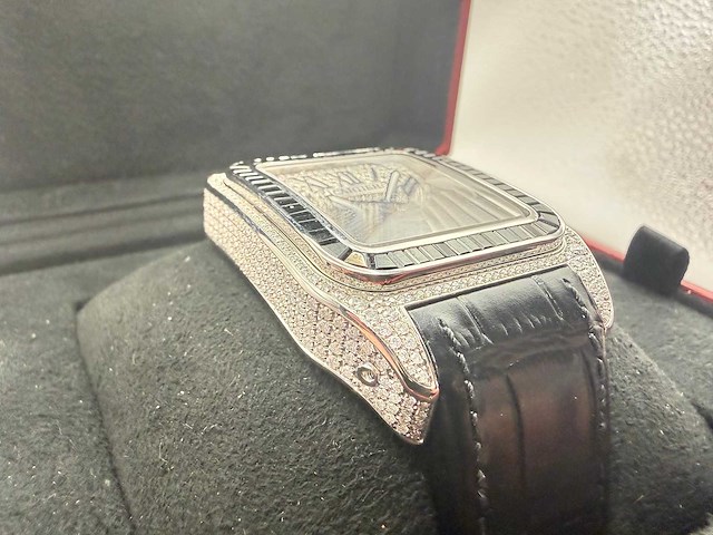 Cartier santos 100 xl | iced out with natural diamonds | unworn | black - afbeelding 4 van  5