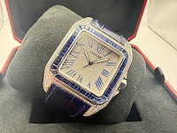 Cartier santos 100 xl | iced out with natural diamonds | unworn | blue - afbeelding 6 van  12
