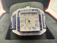 Cartier santos 100 xl | iced out with natural diamonds | unworn | blue - afbeelding 7 van  12