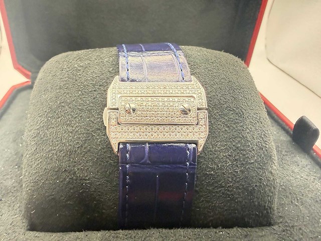 Cartier santos 100 xl | iced out with natural diamonds | unworn | blue - afbeelding 9 van  12