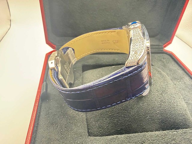 Cartier santos 100 xl | iced out with natural diamonds | unworn | blue - afbeelding 5 van  12