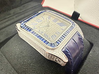 Cartier santos 100 xl | iced out with natural diamonds | unworn | blue - afbeelding 4 van  12