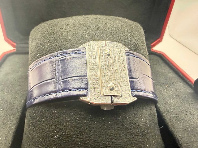Cartier santos 100 xl | iced out with natural diamonds | unworn | blue - afbeelding 11 van  13