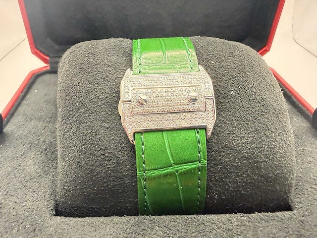 Cartier santos 100 xl | iced out with natural diamonds | unworn | green - afbeelding 3 van  3