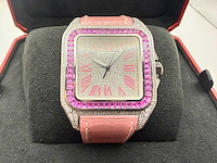 Cartier santos 100 xl | iced out with natural diamonds | unworn | pink - afbeelding 1 van  6