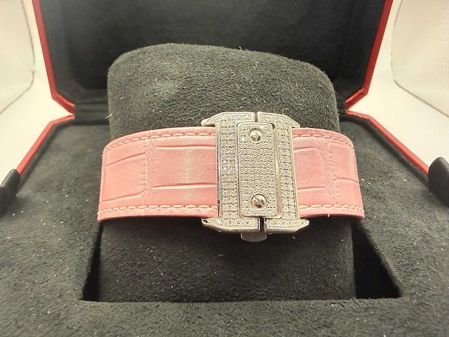 Cartier santos 100 xl | iced out with natural diamonds | unworn | pink - afbeelding 5 van  6