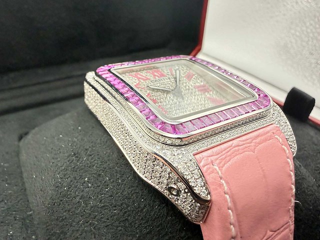 Cartier santos 100 xl | iced out with natural diamonds | unworn | pink - afbeelding 6 van  6
