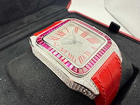 Cartier santos 100 xl | iced out with natural diamonds | unworn | red - afbeelding 11 van  11