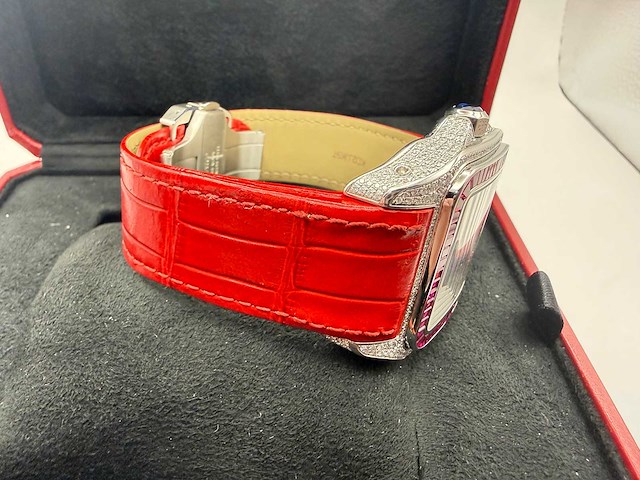 Cartier santos 100 xl | iced out with natural diamonds | unworn | red - afbeelding 2 van  13