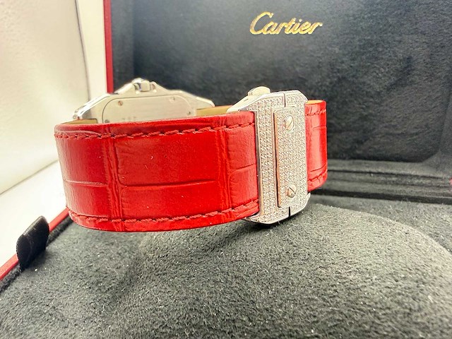 Cartier santos 100 xl | iced out with natural diamonds | unworn | red - afbeelding 3 van  13