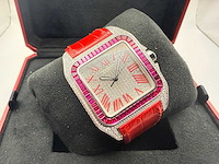 Cartier santos 100 xl | iced out with natural diamonds | unworn | red - afbeelding 6 van  13