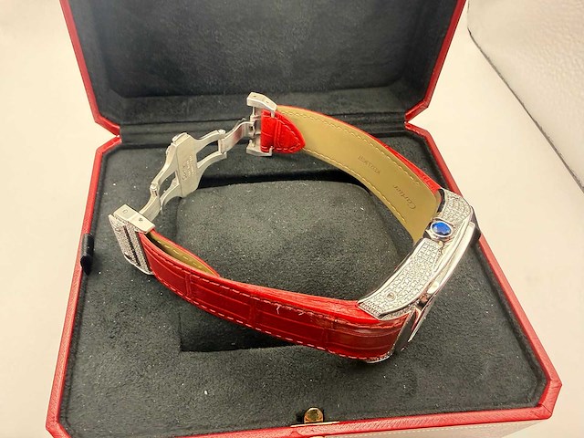 Cartier santos 100 xl | iced out with natural diamonds | unworn | red - afbeelding 4 van  13