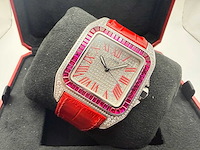 Cartier santos 100 xl | iced out with natural diamonds | unworn | red - afbeelding 7 van  13