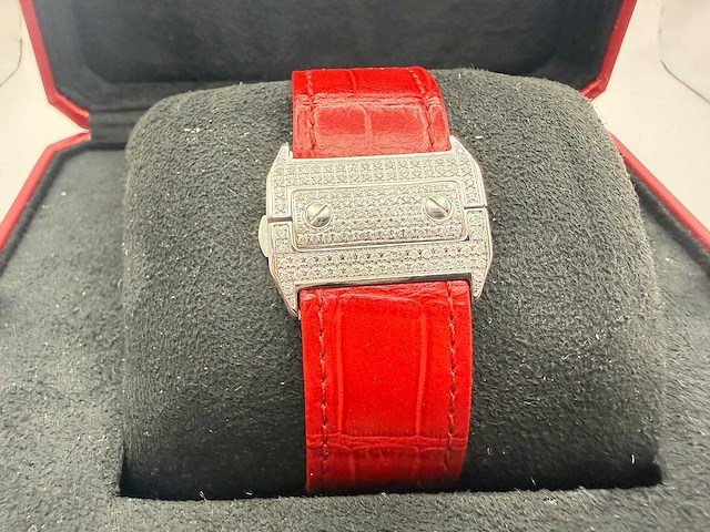 Cartier santos 100 xl | iced out with natural diamonds | unworn | red - afbeelding 10 van  13