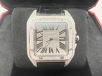 Cartier santos 100 xl | iced out with natural diamonds | unworn - afbeelding 1 van  9